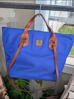 Dooney & Bourke Cobalt Blue Tote with Brown Leather Trim
